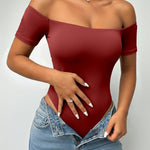 Off Shoulder Short Sleeve Minimalist Slim Fit Bodysuit