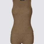 2PCS Micro-Ribbed U-Neck Tank Top & Boxer Set Cozy Loungewear