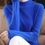 Office Long Sleeves Solid Color High-Neck Sweater Tops Pullovers