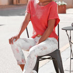 Red Clay Plain Knit Loose Batwing Sleeve Blouse