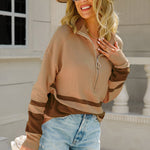 Striped Half-Zip Collared Sweater
