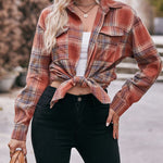 Nadorine Loose Fit Plaid Shirt Casual Long Sleeve Lapel Collar Button Tunic Tops