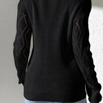 Black Crochet Flower V Neck Pullover Sweater