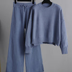 Nadorine Casual Knit Two-Piece Set Loose-Fit Sweater and Wide-Leg Pants