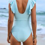 Solid Color Ruffled One-piece Swimsuit