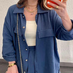 Nadorine Double Crepe Loose Oversized Lapel Long Sleeve Shirt Casual Pants Set