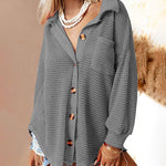 Nadorine Casual Long Sleeve Top Solid Color Lapel Loose Mid Length Shirt Jacket