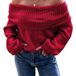 Racing Red Off Shoulder Ribbed Knit Sweater