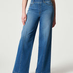 Seamed Front Wide Leg Jeans Elastic Waist Stretch Denim Flare Jeans