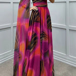 Lucia Unique Print Floral Detail One Shoulder Draped Sleeve Gown Maxi Dress