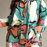 Printed Commuter Shirt High Waist Wide Leg Pants Set