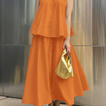 A-Line Loose Pleated Solid Color Round-Neck Vest Top