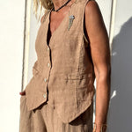 Nadorine Casual Two-piece Slim Fit Sleeveless Vest Wide Leg Pants Set