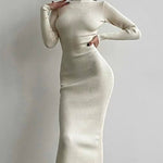 High Collar Short-length Pitted Knitted Dresses Women's Solid Color Knitted Dress