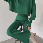 Women's Knitted Two Pieces Sets Turtleneck Cropped Sweater with High-waisted Flared Pants