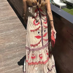 Sexy Vintage Geometric Print Patchwork Sling Dresses
