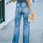 High-waist Loose Poly-breaking Wide-legged Jeans