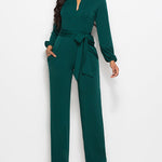 Elegant Long Sleeve Straight Long Pants Jumpsuits Clubwear Rompers with Pockets