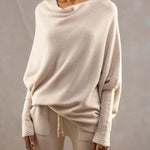 Nadorine Asymmetric Draped Jumper Long Batwing Sleeve Off The Shoulder Sweater