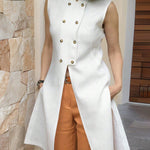 A-Line Loose Buttoned Solid Color Split-Front Split-Side Stand Collar Vest Top