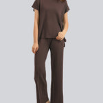 Women's Two Piece Outfits Sweater Sets Knit Pullover Tops High Waisted Pants Lounge Sets