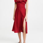 Ruffled Square Collar Long Formal Dress Sleeveless Slit Evening Dress