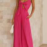 Vrinda Pocketed Adjustable Tie Smocked Back Jumpsuit