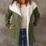 Fleece Long Sleeve Warm Teddy Coat Lapel Cardigan With Pocket