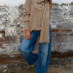 Women's Wrap-Style Cowl Collar Knit Sweater Casual Pullover