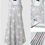 Women's Star Print Sleeveless Tank Dress U-Neck Curved Hem Racerback Sundress Lounge Nightdress