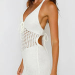 Sexy low-cut V-neck halter neck tie-up large backless hollow knitted dress