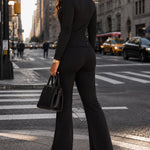 Women's 2 Piece Tracksuit Set Gold Zip Crewneck Jacket and High Waist Flare Pants Set