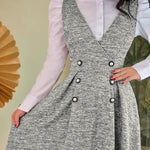 V-Neck Sleeveless Double Breasted Decor A Line Party Dress Causal Ziper Back Peplum Hem Commuting Dress