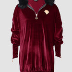 Velvet Fuzzy Trim Hooded Mini Dress Long Sleeve Zipper Design Sweatshirt Pullover Casual Dress