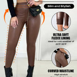 ChicMe CurveEase PU Leather Leggings High Waist Curved Fleece Lined Tights Casual Pants