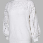 Crewneck Guipure Lace Long Sleeve Hollow Out Knit Sweaters Pullover Tops