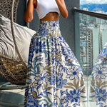 Vintage Floral Print High Waist Shirred Elastic Waist Wide Leg Pants