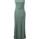 Sleeveless Ruched Cinched Waist Draped Bandeau Dress Eyelet Embroidery Slit Asymmetrical Hem Vacation Dress