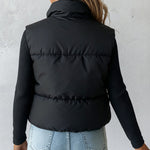 Stand Collar Sleeveless Zip Up Drawstring Hem Vest Casual Two-Way Reversible Ladies Warm Winter Padded Coat