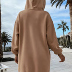 Long Sleeve Kangaroo Pocket Design Zipper Side Pullover Sweatshirt Casual Faux Two Piece Side Slit Longline Drawstring Hoodie Top