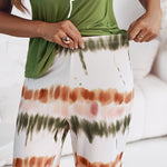 2 Pieces Outfit Letter Print Round Neck Short Sleeve Top And Tie Dye Print Elastic Waist Loose Fit Pants Set Casual Pajamas Set