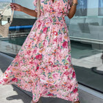 Sweet Vacation Floral V Neck Waist Skirt Dresses