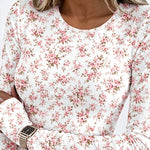 Women's Ditsy Floral Print Crew Neck Long Sleeve Slim Fit Top with Thumbholes
