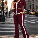 Women's 2 Piece Set Two-Way Zipper Front Stand Collar Top and High Waist Straight Leg Pants Casual Tracksuit