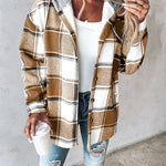Plaid Pattern Long Sleeve Shacket Button Down Fleece Lined Hooded Jackets Warm Coat