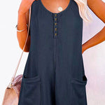 Scoop Neck Pockets Solid Tank Romper