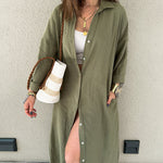 Nadorine Women's Button Long Pocket Shirt Casual Dress