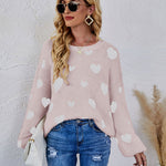 Love Pattern Round Neck Knit Sweater