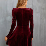 Sexy V Neck Long Sleeve Velvet Mini Dress