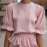 Ruffled Waist Puff Sleeve Midi Dress